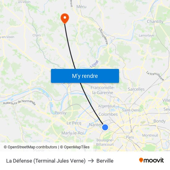 La Défense (Terminal Jules Verne) to Berville map