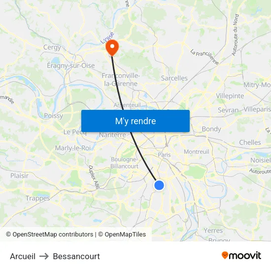 Arcueil to Bessancourt map