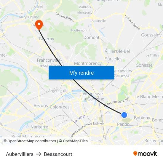 Aubervilliers to Bessancourt map