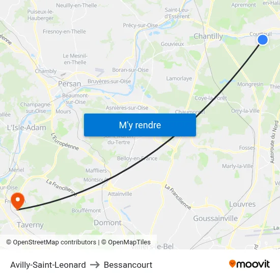 Avilly-Saint-Leonard to Bessancourt map