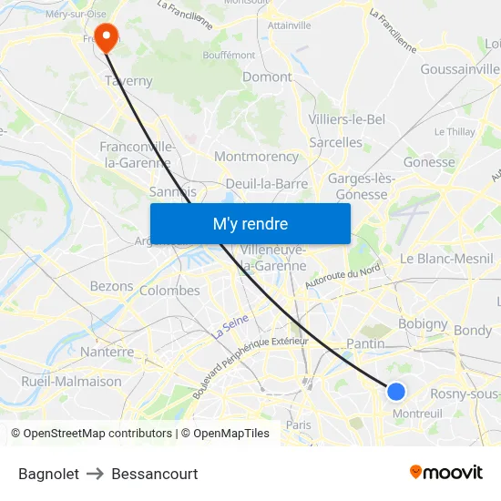 Bagnolet to Bessancourt map