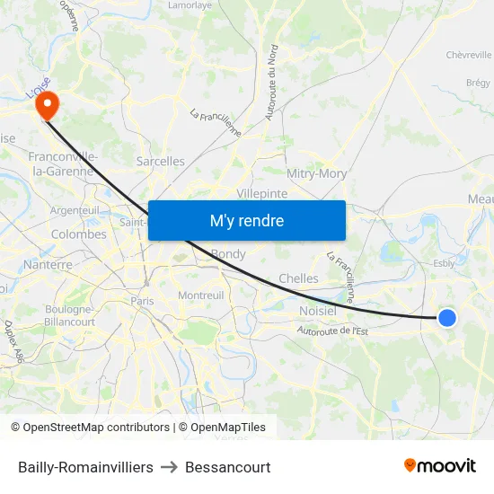 Bailly-Romainvilliers to Bessancourt map