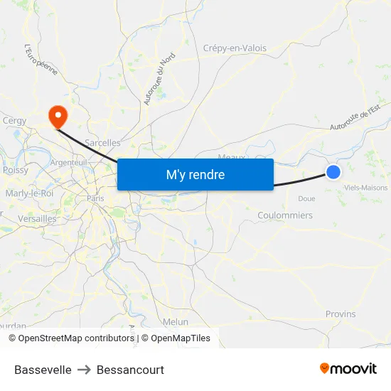 Bassevelle to Bessancourt map