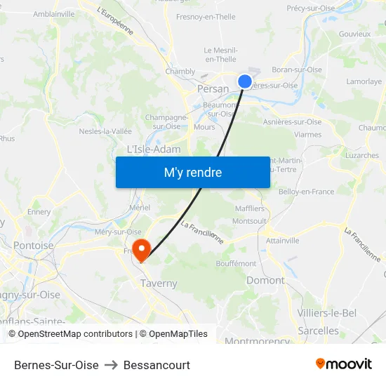 Bernes-Sur-Oise to Bessancourt map