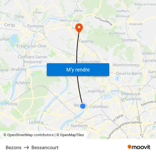 Bezons to Bessancourt map