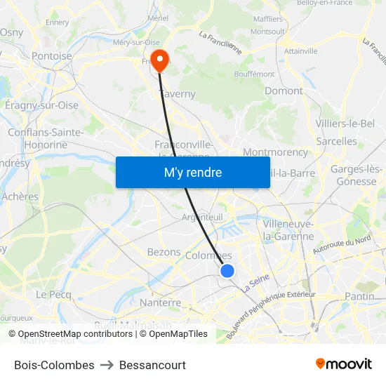 Bois-Colombes to Bessancourt map