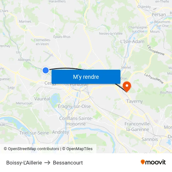 Boissy-L'Aillerie to Bessancourt map