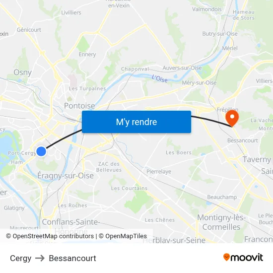 Cergy to Bessancourt map