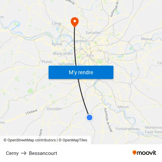 Cerny to Bessancourt map