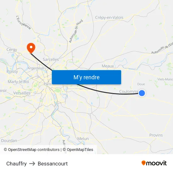 Chauffry to Bessancourt map