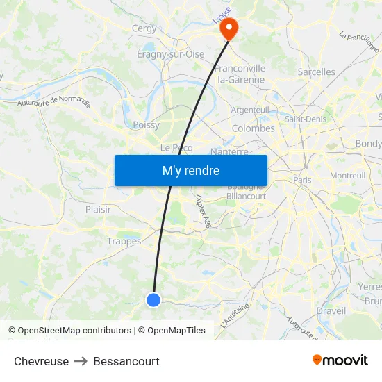 Chevreuse to Bessancourt map