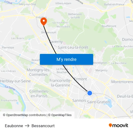 Eaubonne to Bessancourt map