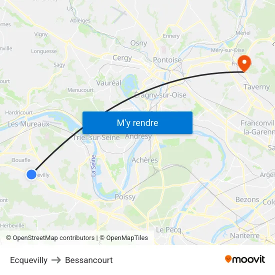Ecquevilly to Bessancourt map