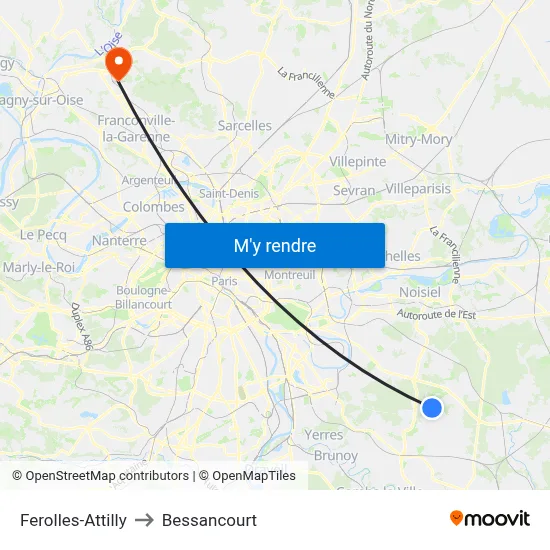 Ferolles-Attilly to Bessancourt map