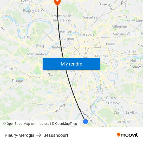 Fleury-Merogis to Bessancourt map