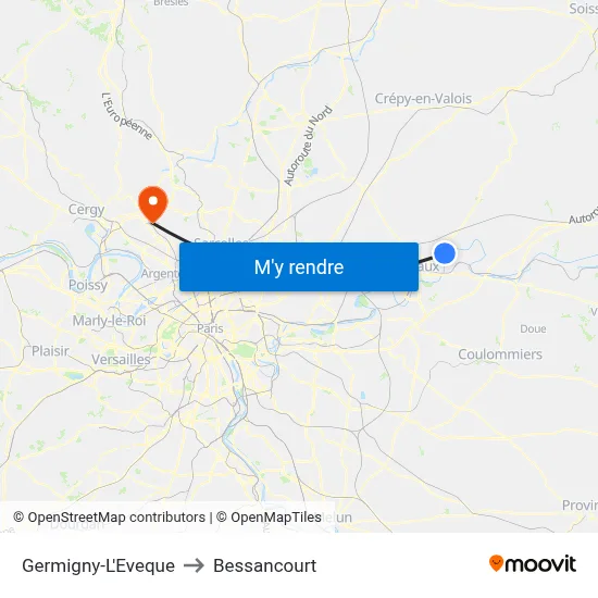 Germigny-L'Eveque to Bessancourt map