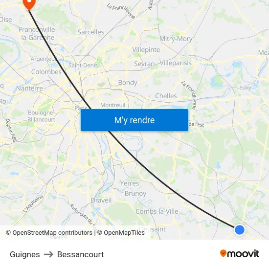 Guignes to Bessancourt map
