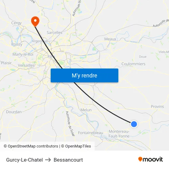 Gurcy-Le-Chatel to Bessancourt map