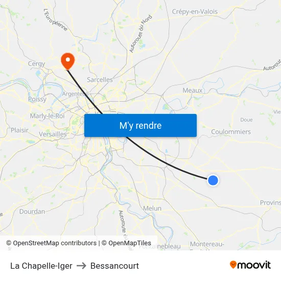 La Chapelle-Iger to Bessancourt map