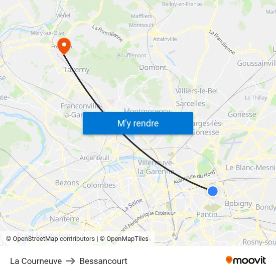 La Courneuve to Bessancourt map