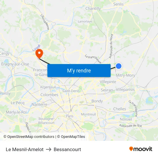 Le Mesnil-Amelot to Bessancourt map