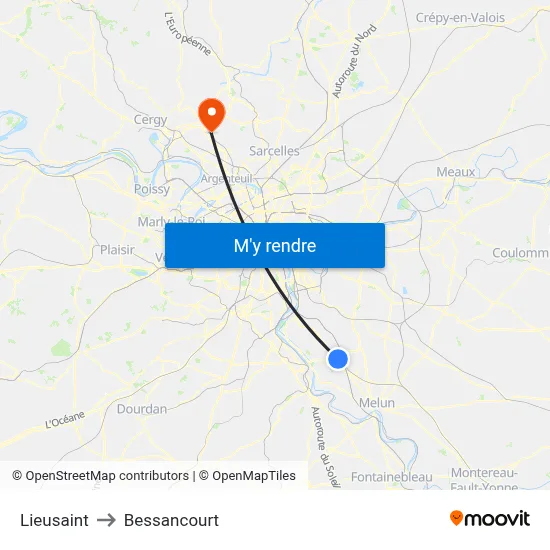 Lieusaint to Bessancourt map