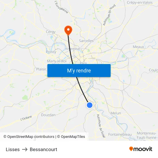 Lisses to Bessancourt map