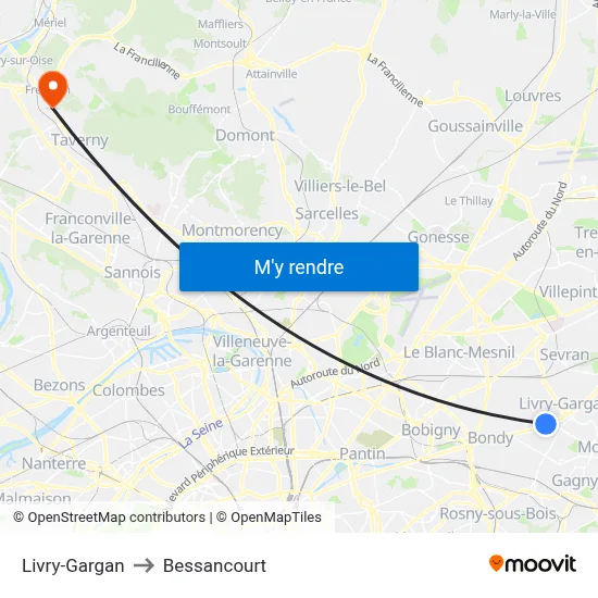 Livry-Gargan to Bessancourt map