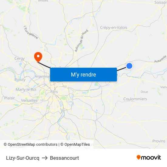 Lizy-Sur-Ourcq to Bessancourt map