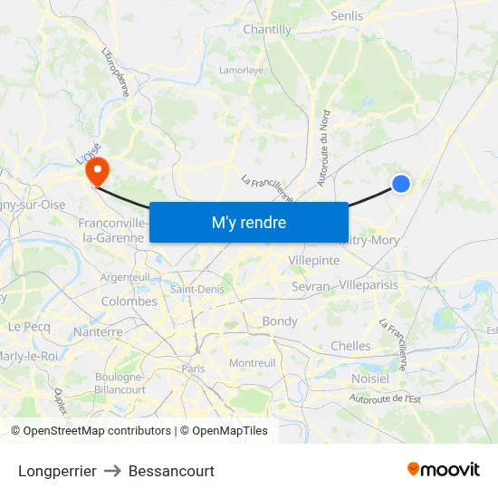 Longperrier to Bessancourt map
