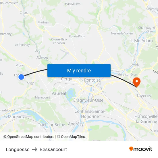 Longuesse to Bessancourt map