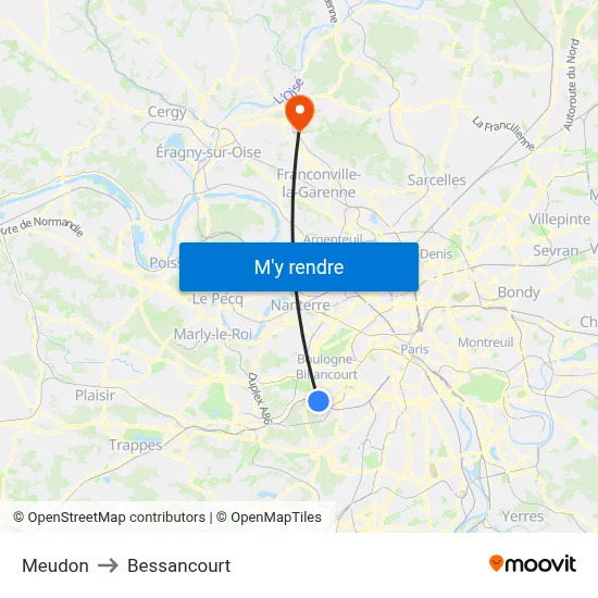 Meudon to Bessancourt map