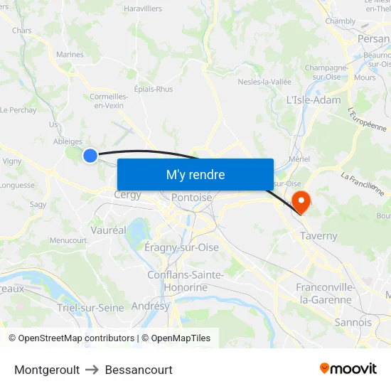 Montgeroult to Bessancourt map