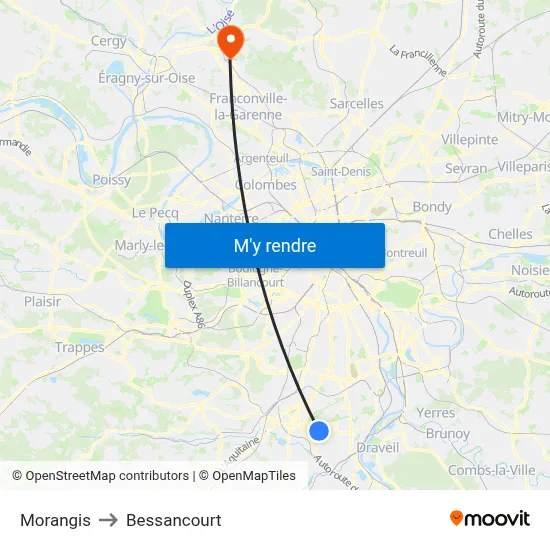 Morangis to Bessancourt map