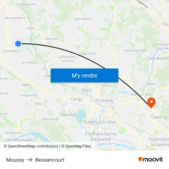 Moussy to Bessancourt map