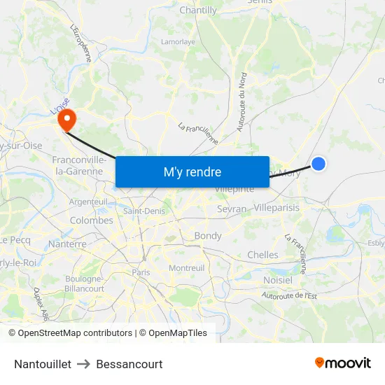 Nantouillet to Bessancourt map