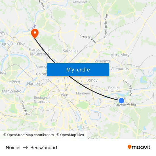 Noisiel to Bessancourt map