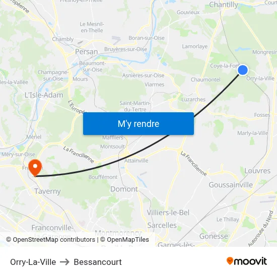 Orry-La-Ville to Bessancourt map