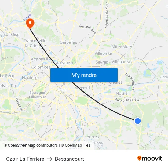 Ozoir-La-Ferriere to Bessancourt map