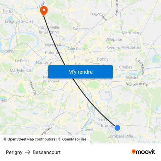 Perigny to Bessancourt map