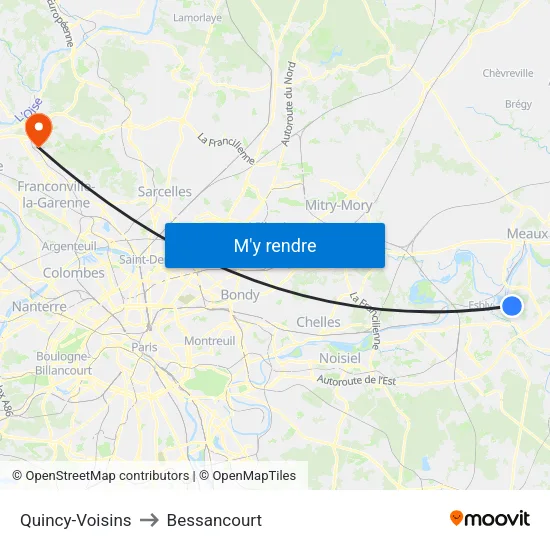 Quincy-Voisins to Bessancourt map