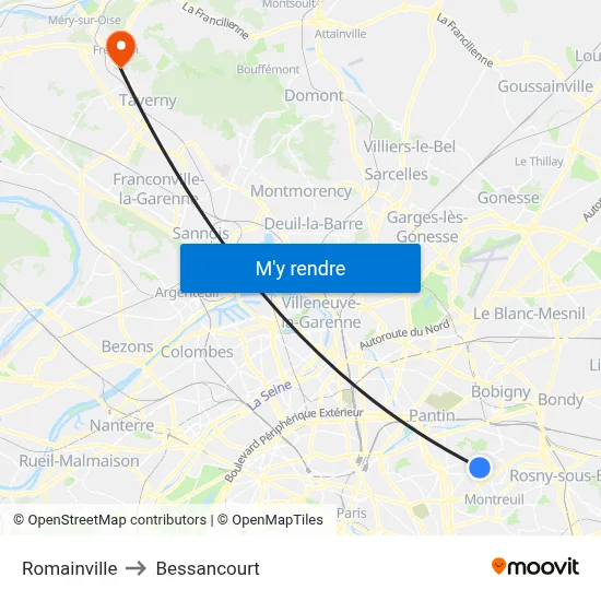 Romainville to Bessancourt map