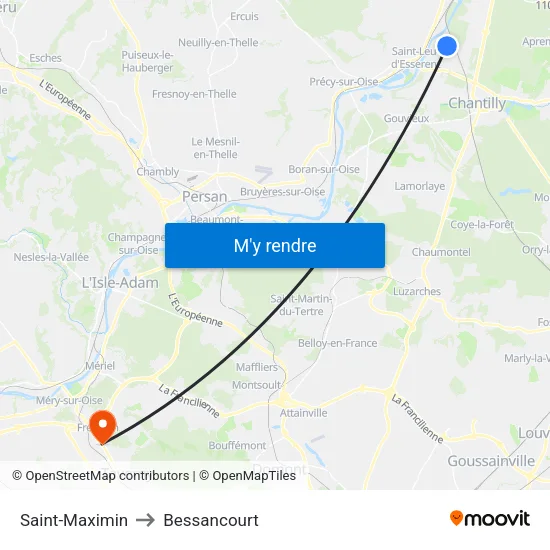 Saint-Maximin to Bessancourt map