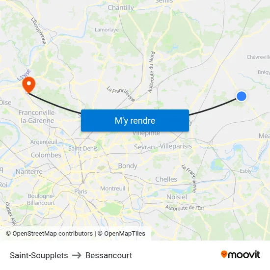 Saint-Soupplets to Bessancourt map