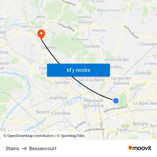 Stains to Bessancourt map