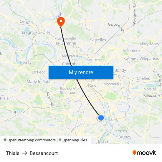 Thiais to Bessancourt map