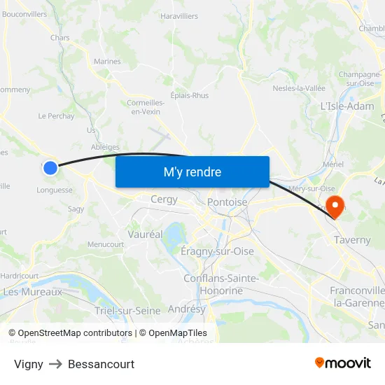 Vigny to Bessancourt map