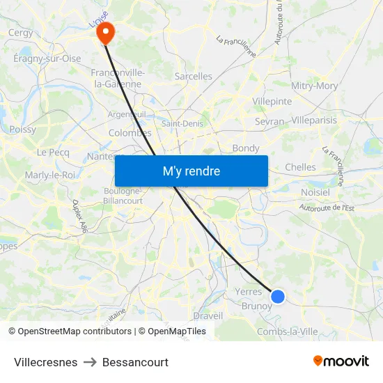 Villecresnes to Bessancourt map