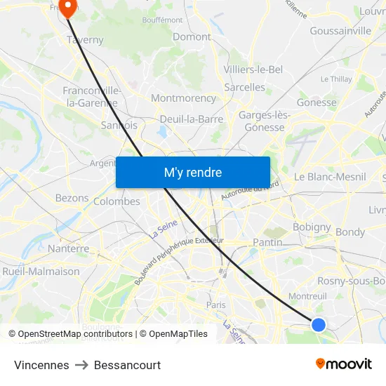 Vincennes to Bessancourt map