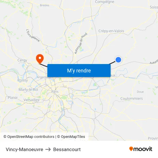 Vincy-Manoeuvre to Bessancourt map